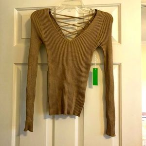 Tie up V-neck long sleeve top